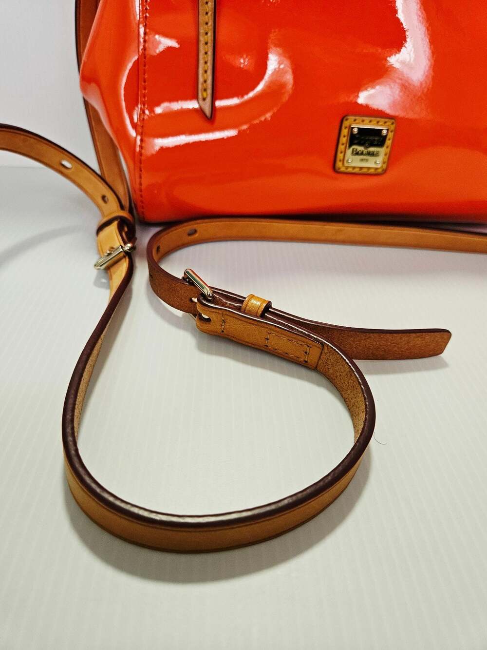 Dooney & Bourke Patent Leather Small Brenna Satchel in Melon Bag - Picture 7 of 16